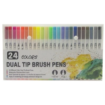 24 Color Fine Liner Dual Tip Brush Pen Felt-Tip Pen Drawing Painting Watercolor Art Marker Pens School Supplies
24 Color Fine Liner Dual Tip Brush Pen Felt-Tip Pen Drawing Painting Watercolor Art Marker Pens School Supplies