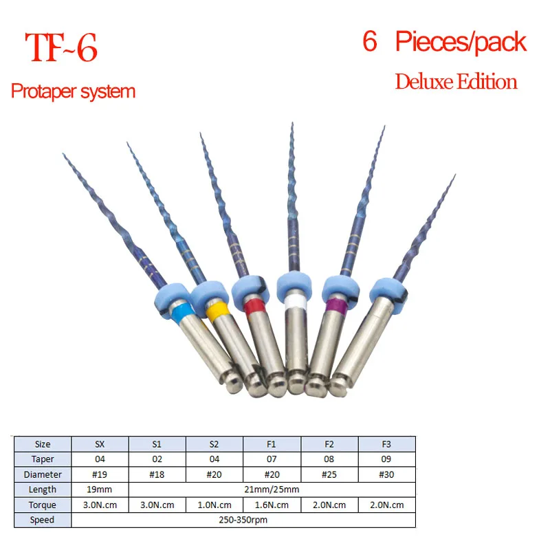 6 PCS/Pack Dental Files Heat Activation Heat Activated Taper Root Canal File System TF-6 Large Super Files
6 PCS/Pack Dental Files Heat Activation Heat Activated Taper Root Canal File System TF-6 Large Super Files