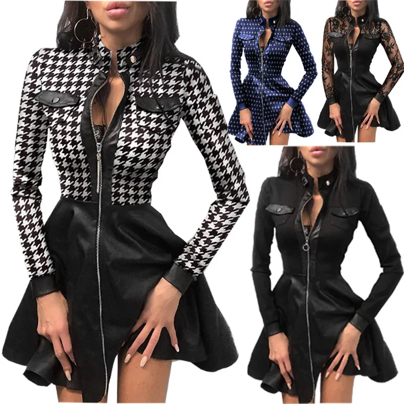 Autumn Winter New Fashion PU Leather And Receiving Waist Sexy Hollow Sleeve Dress Women Vintage Plaid Zippers Slim Mini Dress
Autumn Winter New Fashion PU Leather And Receiving Waist Sexy Hollow Sleeve Dress Women Vintage Plaid Zippers Slim Mini Dress