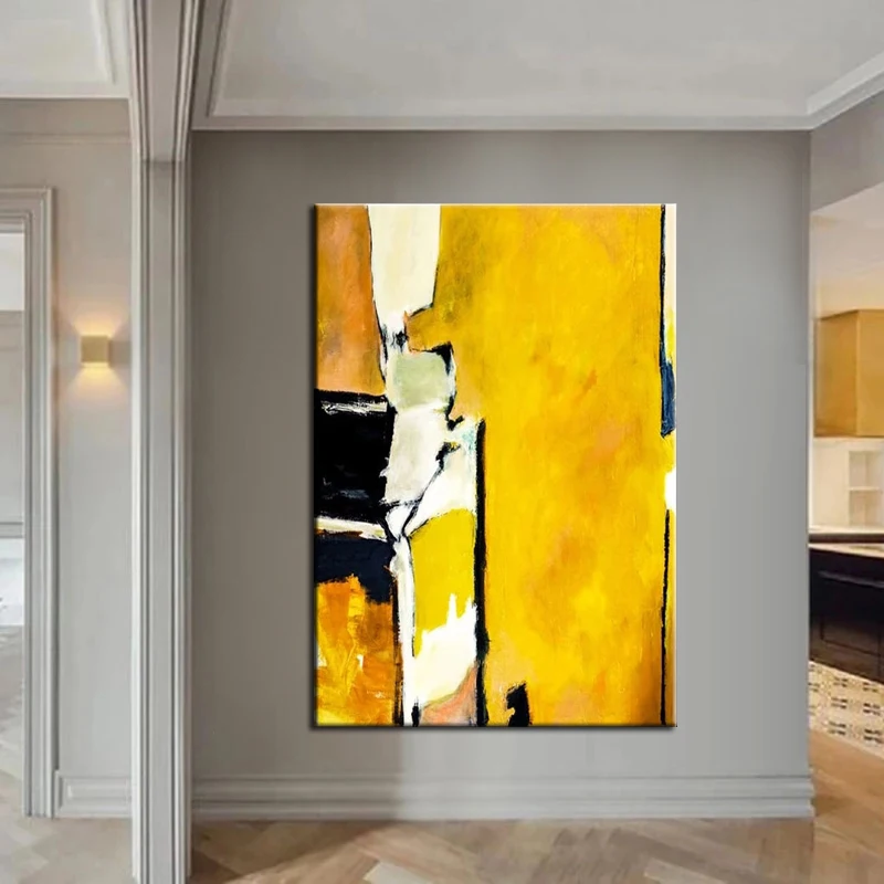 

100% Handmade Oil Paintings Art Canvas Yellow Black Simple Abstract Art Home Decoration Wall Pictures No Framed Large Size