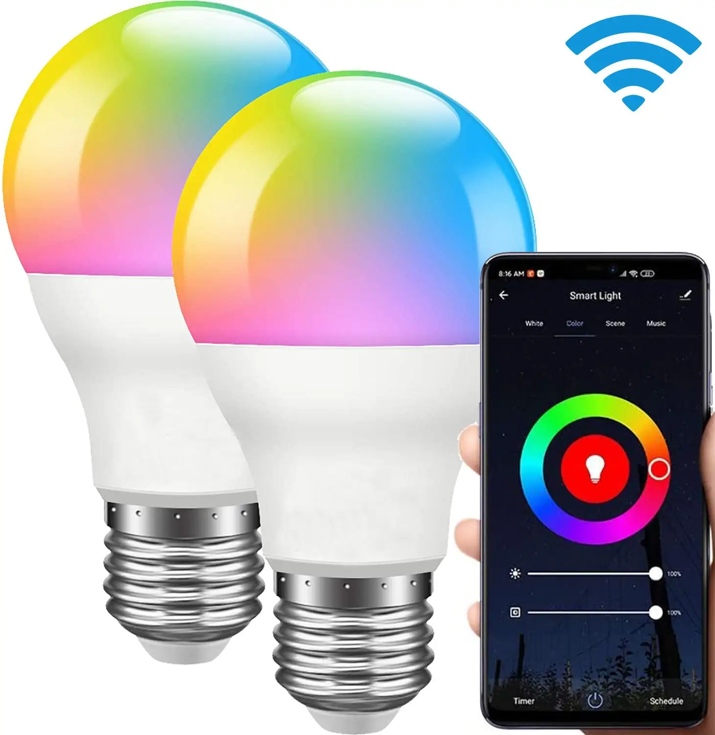 Multicolor Smart Wifi Led Bulb RGB Lamp E27 B22 Work with Alexa/Google Home RGB+White+Warm White Dimmable Timer Function Magic
Multicolor Smart Wifi Led Bulb RGB Lamp E27 B22 Work with Alexa/Google Home RGB+White+Warm White Dimmable Timer Function Magic