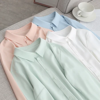 Women's Lapel chiffon shirt solid color long sleeve basic button office shirt 2020 autumn new fashion sweet top
Women's Lapel chiffon shirt solid color long sleeve basic button office shirt 2020 autumn new fashion sweet top