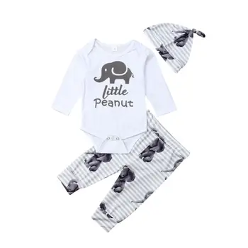 Little Peanut Newborn Baby Boy Girl Long Sleeve Cotton Bodysuit Tops Elephant Print Long Pant Hat 3PCS Baby Clothes Set
Little Peanut Newborn Baby Boy Girl Long Sleeve Cotton Bodysuit Tops Elephant Print Long Pant Hat 3PCS Baby Clothes Set