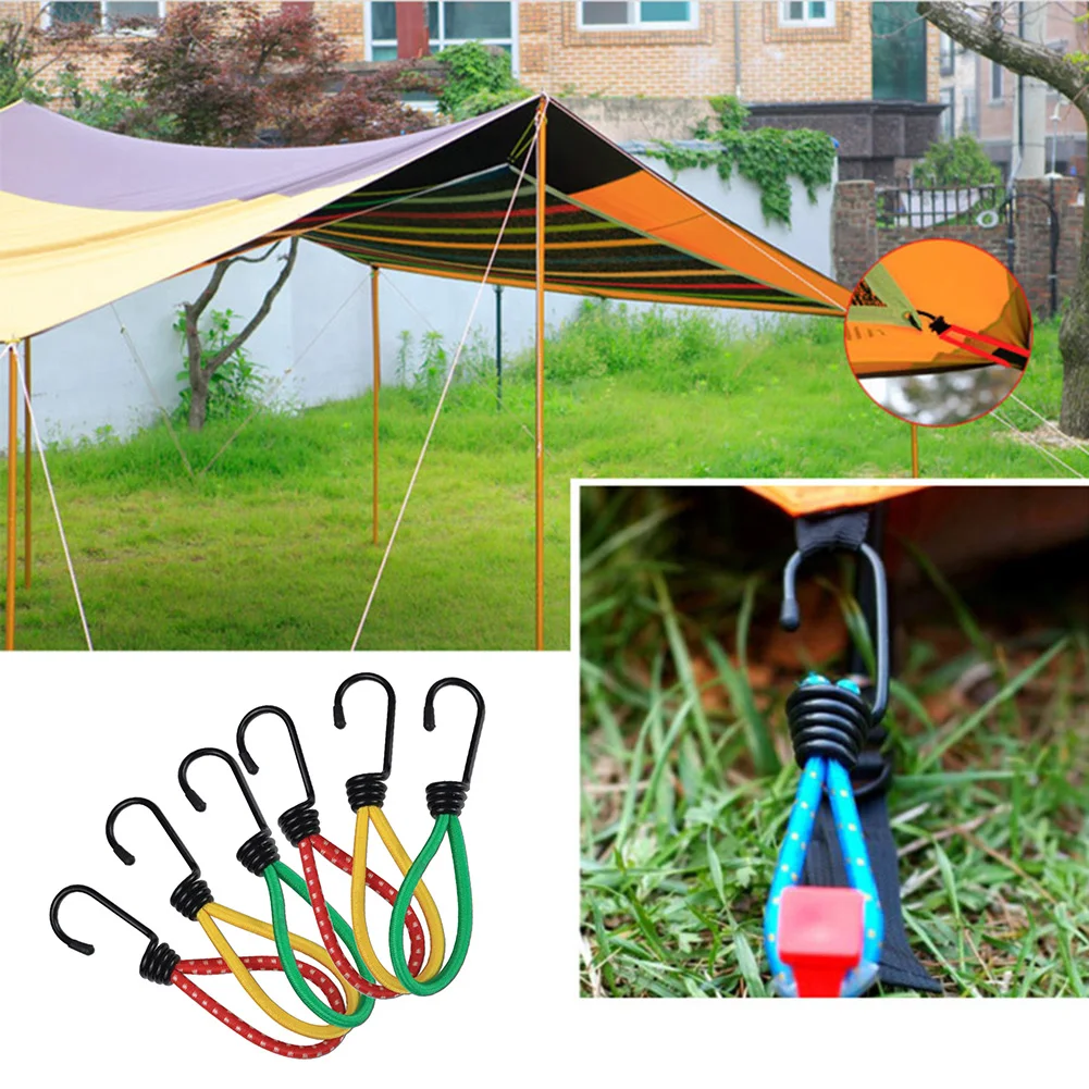 6PCS Outdoor Camping Tent Elastic Rope Buckle Stretch Bungee Cord Hook Fixed