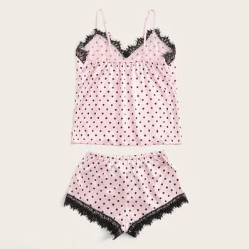 Lace Satin Cami Sexy Lingerie With Printed Dots Shorts Sleepwearsexy Sleepwear Set 2020 Summer Ladies Silk Pajamas Пижама Женска 
Lace Satin Cami Sexy Lingerie With Printed Dots Shorts Sleepwearsexy Sleepwear Set 2020 Summer Ladies Silk Pajamas Пижама Женска