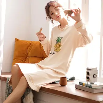 Nightgown And Cute Long Sleeve Spring Pure Cotton V-neck Full Energetic Knee-length Midi- skirt 
Nightgown And Cute Long Sleeve Spring Pure Cotton V-neck Full Energetic Knee-length Midi- skirt