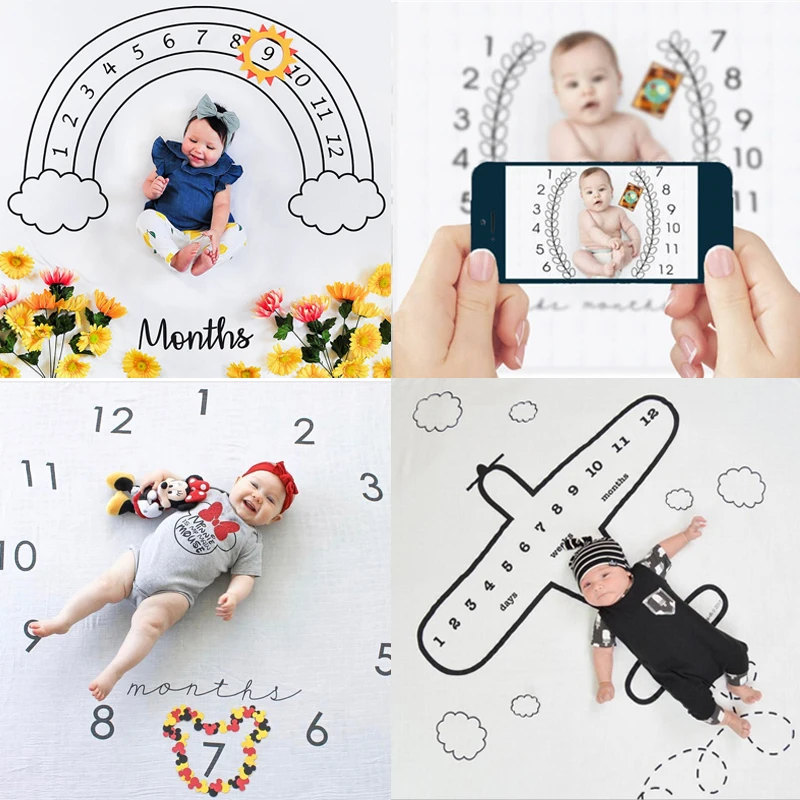2020 Baby Milestone Blanket Newborn Photography Photo Props Cartoon Animal Toddler Memorial Day Monthly Background Cloth