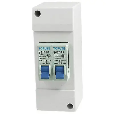 C20 Twin 1 Pole AC 230V 400V 20A Mini Covered Overloaded Circuit Breaker