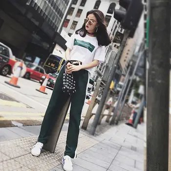 Female Summer Loose Letter Printing T-shirt Split Wide Leg Pants Trousers Two Pieces Set For Women Causal Suit
Female Summer Loose Letter Printing T-shirt Split Wide Leg Pants Trousers Two Pieces Set For Women Causal Suit