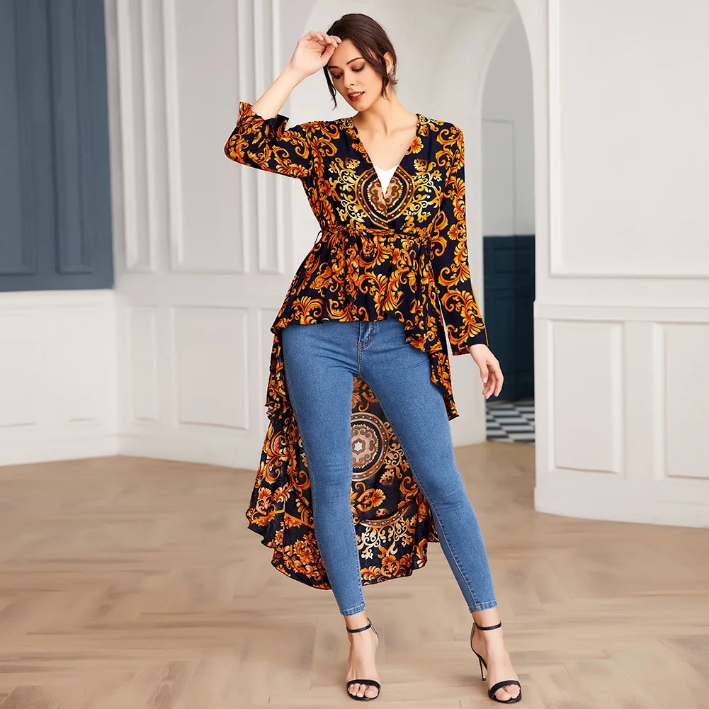 Bikitique Women's Chiffon Exquisite Printed Vintage Shirt V-Neck Long Sleeves High Waist Sexy Top Front Short Rear Length Shirt
Bikitique Women's Chiffon Exquisite Printed Vintage Shirt V-Neck Long Sleeves High Waist Sexy Top Front Short Rear Length Shirt