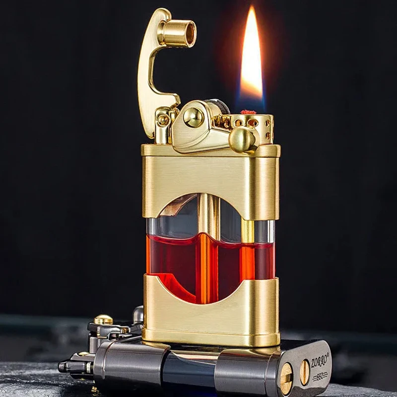 Zapalniczka Zorro Rocker Arm Flint na naftę z przezroczystym zbiornikiem paliwa - staroświecki styl, dym benzynowy, akcesoria do papierosów - Wianko - 1