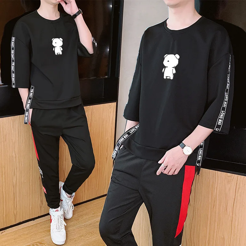 Fashion Man Hoodie Trousers Two Pieces a Set Three-quarter-length Sleeve Spring And Autumn Printed Cartoon T-shirt Loose-Fit Tee
Fashion Man Hoodie Trousers Two Pieces a Set Three-quarter-length Sleeve Spring And Autumn Printed Cartoon T-shirt Loose-Fit Tee