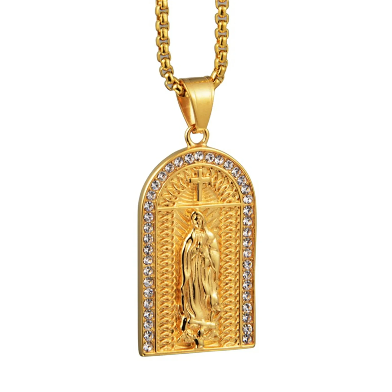 St. Mary Gate of Heaven Virgin Holy Mother Golden Necklace Stainless Steel Cross Pendant for Men Women Roman Catholic Jewelry
St. Mary Gate of Heaven Virgin Holy Mother Golden Necklace Stainless Steel Cross Pendant for Men Women Roman Catholic Jewelry