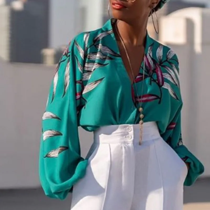 Women Green Printed Blouse V Neck Tops Shirt Long Lantern Sleeves Elegant Femme Summer Fashion Ladies Female Bluas Plus Size XXL
Women Green Printed Blouse V Neck Tops Shirt Long Lantern Sleeves Elegant Femme Summer Fashion Ladies Female Bluas Plus Size XXL