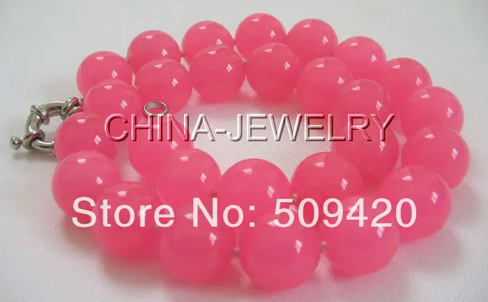 

Hot sell Fast SHIPPING HOT Wholesale Beautiful 17" 12mm Natural round pink jade necklace NEW JEWE