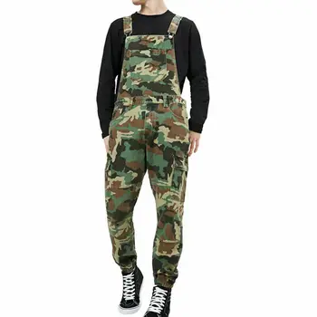 

Stylish Mens Camo Dungarees Work Overalls Bib and Brace Distressed Denim Camouflage Combat Jumpsuit Romper Pants Casual Trousers
