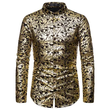 Men's wear shirts in euro style 2019 nightclub casual men's fashion Henry collar designs shirts in gold print long-sleeved shirt 
Men's wear shirts in euro style 2019 nightclub casual men's fashion Henry collar designs shirts in gold print long-sleeved shirt