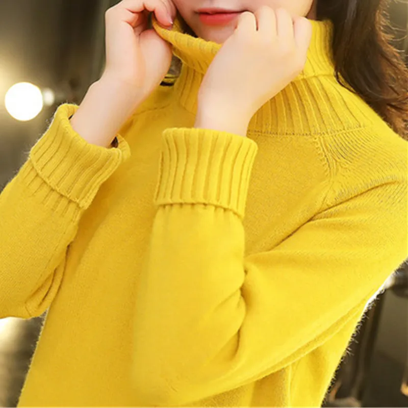 Женский свитер с высоким воротником Свободный вязаный плотная теплая верхняя