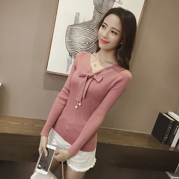 Spring and Autumn New Commuter Pure Elastic Pullovers V-collar Long Sleeve Bottom Knitted Sweaters
Spring and Autumn New Commuter Pure Elastic Pullovers V-collar Long Sleeve Bottom Knitted Sweaters