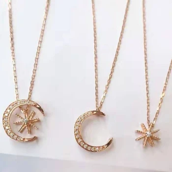 

18K Rose Gold Real Diamond Women Pendant Necklaces Moon Star Disassemble Wedding Party Engagement Anniversary Necklaces Birthday