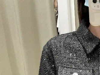 2021 Autumn Winter Women Sequined Tweed Short Coat Long Sleeve Lady Turn-Down Collar Jacket Single Breasted Pocket Cardigan Top | Женская