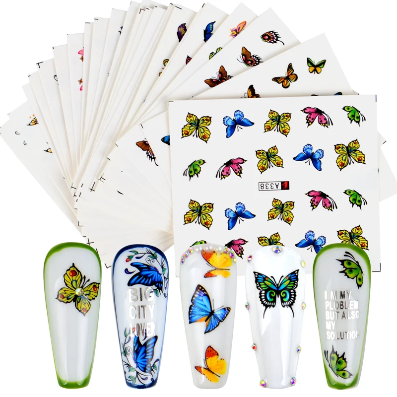 Переводные наклейки для ногтей с изображением бабочки цветка Листьев глаз