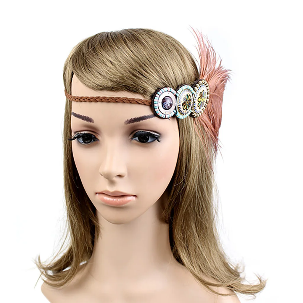 Vintage Boho Bohemian Feather Headband Tribal Style Hippie Weave Headpieces Vintage Boho Bohemian Feather Headband Tribal Style Hippie Weave Headpieces