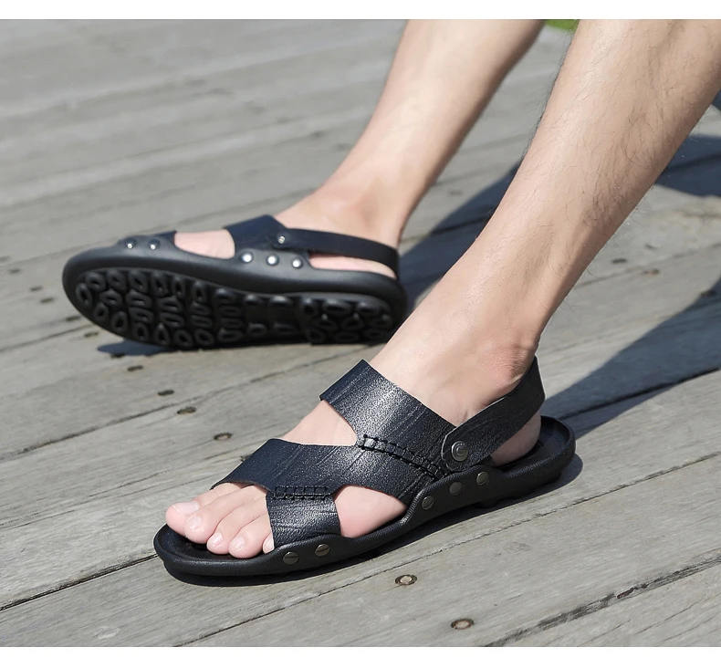 Sandały męskie zrobione ze skóry przezroczyste, rzymskie letnie buty - Sandalias Cuero Hombre Sandalia Rasteira Homme Sandale Ete - Wianko - 10