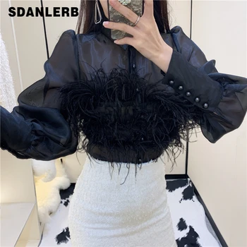 2020 Spring New Woman Puff Sleeve Ostrich Hair Organza Microlens Shirt Women's Black Blouses Sexy Top Ladies Streetwear Blusas
2020 Spring New Woman Puff Sleeve Ostrich Hair Organza Microlens Shirt Women's Black Blouses Sexy Top Ladies Streetwear Blusas