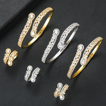 

missvikki Luxury finely Peacock tail Bangle Ring Sets for Women Wedding Dubai Bridal Bangle Ring Sets aretes de mujer modernos