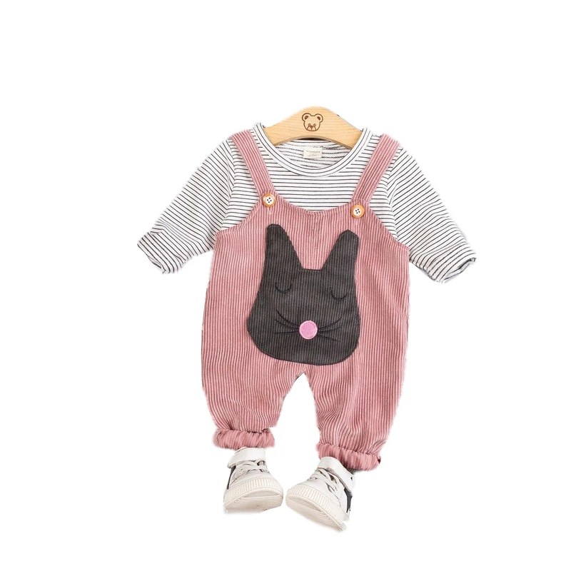 Baby Kids Sets Autumn Children Clothes Infant Suits Boys Girls CAT Cartoon T Shirt Bib Pants 2Pcs/Set Toddler Cotton Clothing | Детская