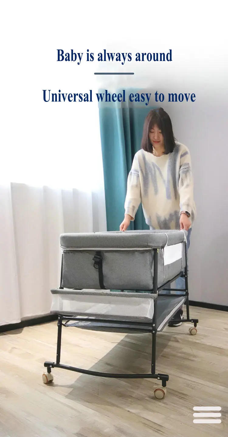 Baby Crib European Multifunctional Baby Bed Foldable Portable Bedside Bed Shaker Newborn Cradle Portable Kids Bed