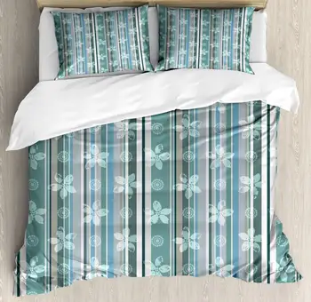 Floral Duvet Cover Set Abstract Cold Colored Flower Petals Pattern with Circling Blooms on Vertical Stripes Decorative 3 Piece
Floral Duvet Cover Set Abstract Cold Colored Flower Petals Pattern with Circling Blooms on Vertical Stripes Decorative 3 Piece