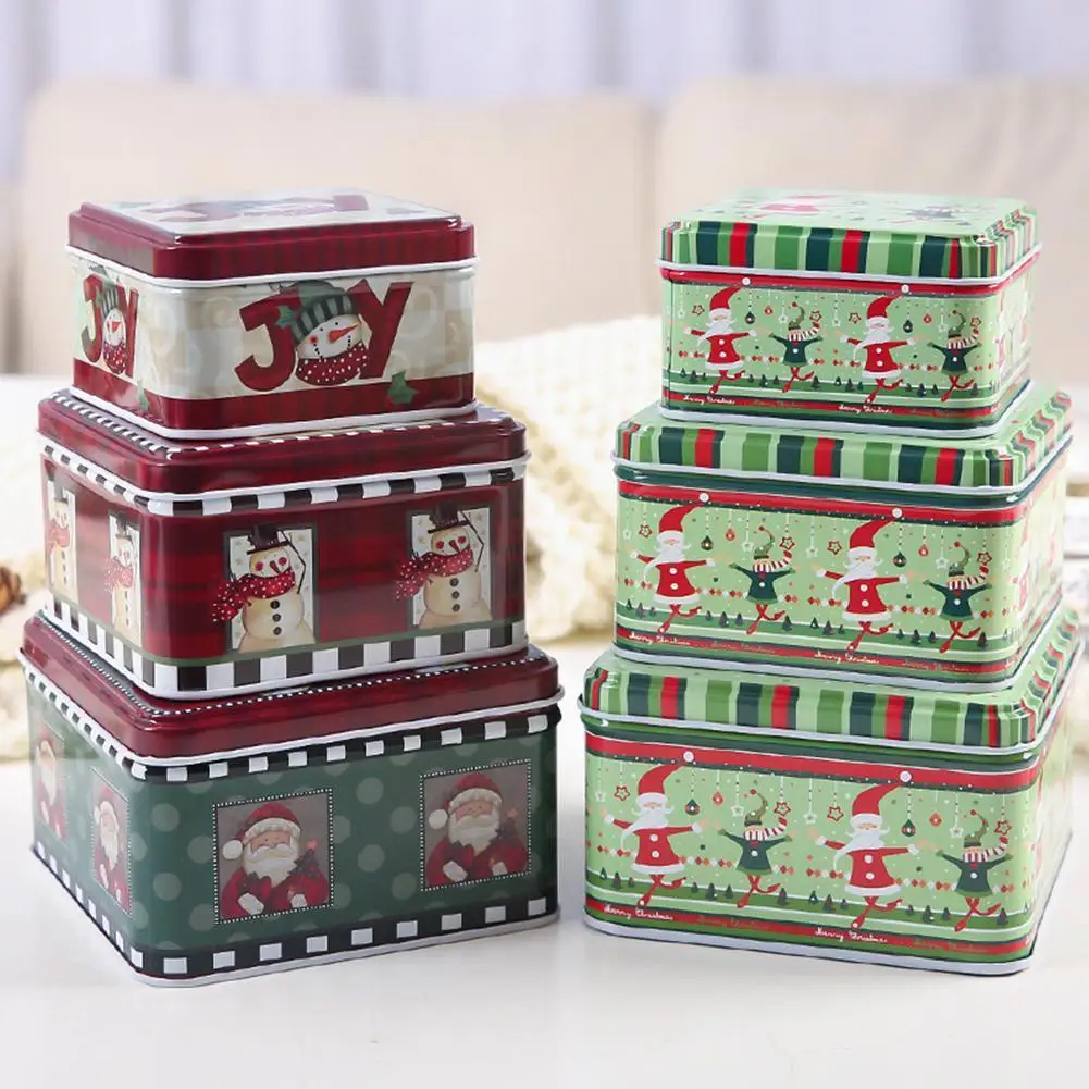 3pcs/set christmas tin cans iron candy box gift storage box