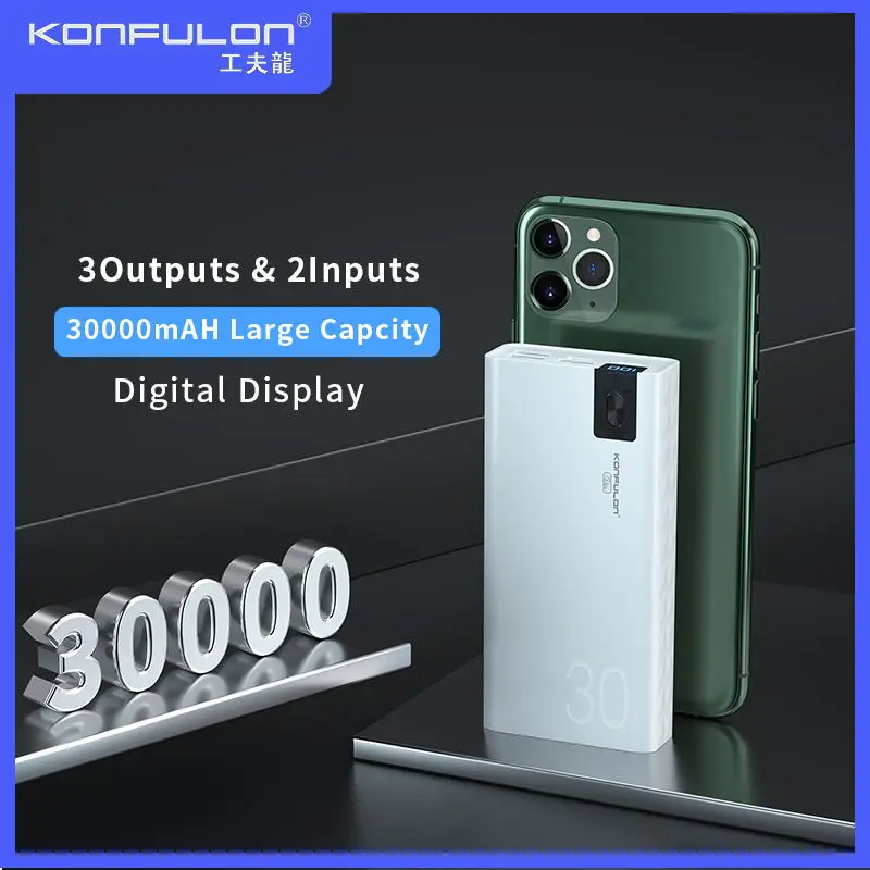 Портативное зарядное устройство 30000 мА/ч для xiaomi iPhone12 Тип C USB Быстрая зарядка Внешнее iPhone портативное
