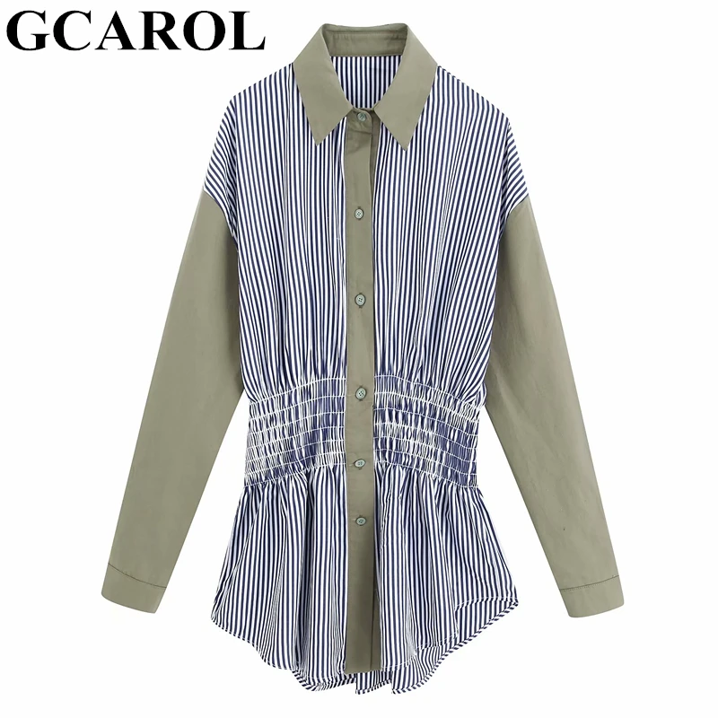 GCAROL New Women Stripes Blouse Green Sleeve Drop Shoulder Oversize Shirt Elastic Waist Asymmetric Fall Winter Long Tops
GCAROL New Women Stripes Blouse Green Sleeve Drop Shoulder Oversize Shirt Elastic Waist Asymmetric Fall Winter Long Tops