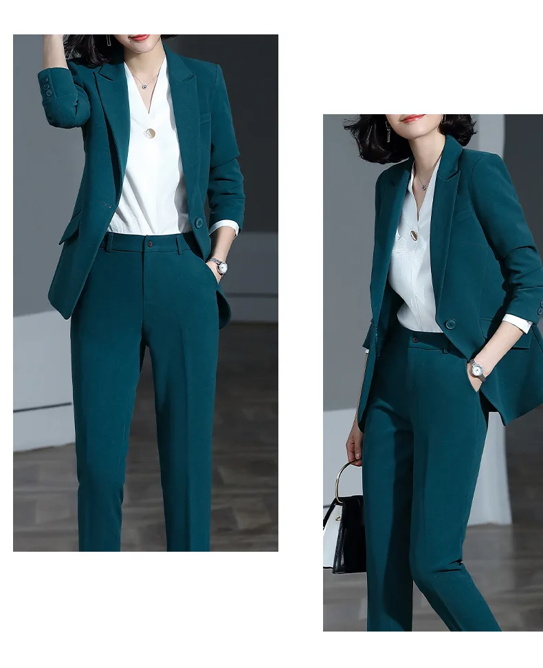 Women's suits autumn and winter new single buckle fashion professional decoration body slim trousers women's two-piece suit