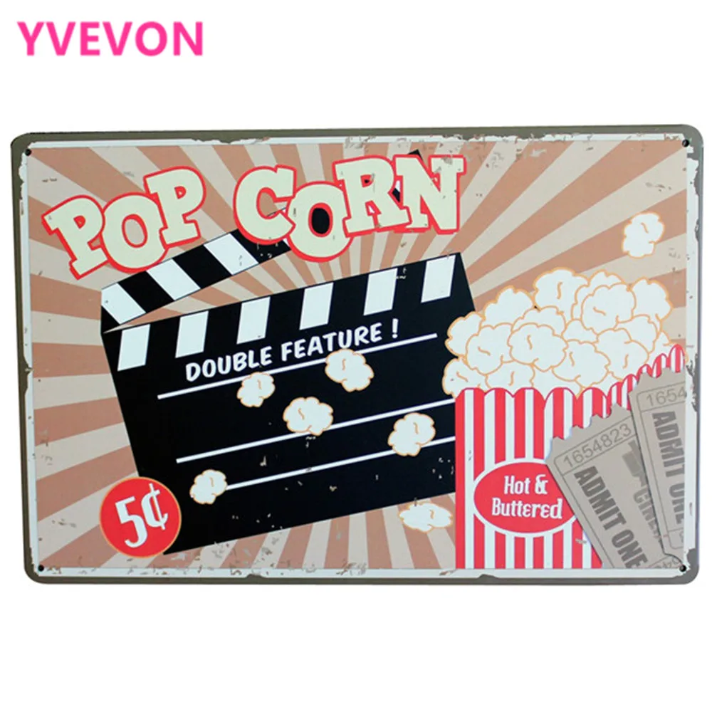 POP CORN двойная металлическая жестяная вывеска Винтажный стиль фильм чума для