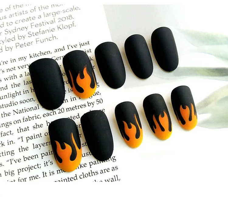 24pc/lot Matte False Nails Flame Pattern Matte Design Manicure Charms Fingernails Acrylic False Fingernails Fire Series decor
24pc/lot Matte False Nails Flame Pattern Matte Design Manicure Charms Fingernails Acrylic False Fingernails Fire Series decor