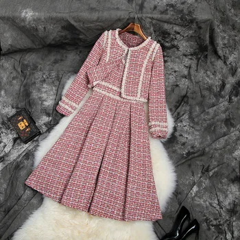 Winter New fashion women's Tweed short coat and dress two-piece suit High Quality Women's Beading Dress 2 piece Sets
Winter New fashion women's Tweed short coat and dress two-piece suit High Quality Women's Beading Dress 2 piece Sets