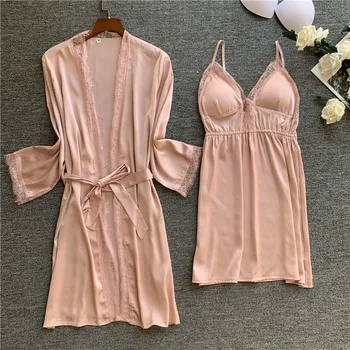 Satin Sleepwear Nightgown Silky 2PCS Nighty&Robe Suit Women Kimono Bathrobe Gown Sexy Intimate Lingerie Casual Nightdress
Satin Sleepwear Nightgown Silky 2PCS Nighty&Robe Suit Women Kimono Bathrobe Gown Sexy Intimate Lingerie Casual Nightdress