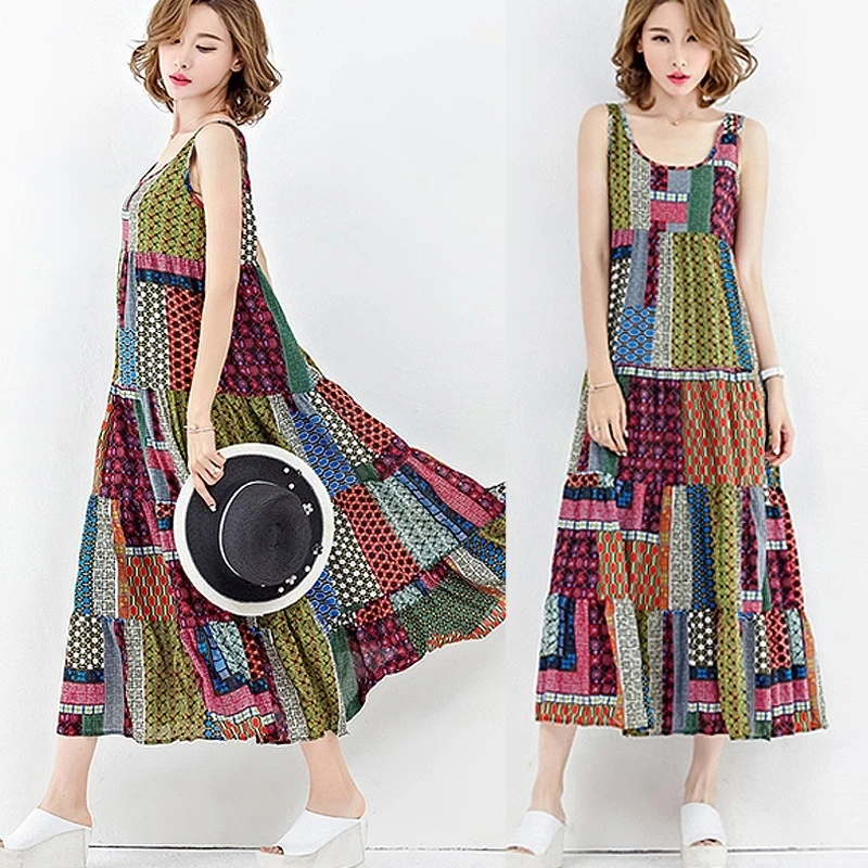 New Plus Fashion Retro Casual Cotton Women Loose Sleeveless O-neck Vest Dress Irregular Print Sundress
New Plus Fashion Retro Casual Cotton Women Loose Sleeveless O-neck Vest Dress Irregular Print Sundress
