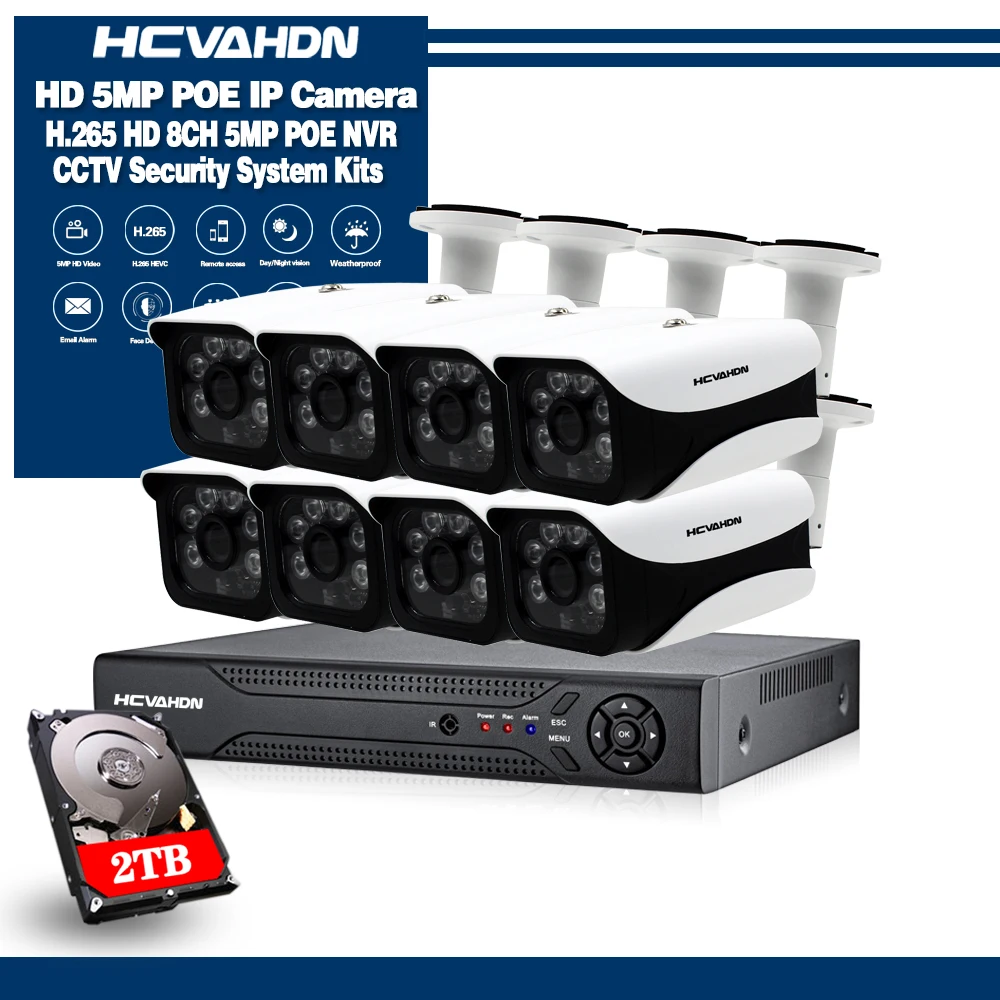 H.265 8CH 5MP Audio CCTV Camera System Outdoor Waterproof Surveillance NVR Kit PoE Security Camera Kit Motion Detection
H.265 8CH 5MP Audio CCTV Camera System Outdoor Waterproof Surveillance NVR Kit PoE Security Camera Kit Motion Detection
