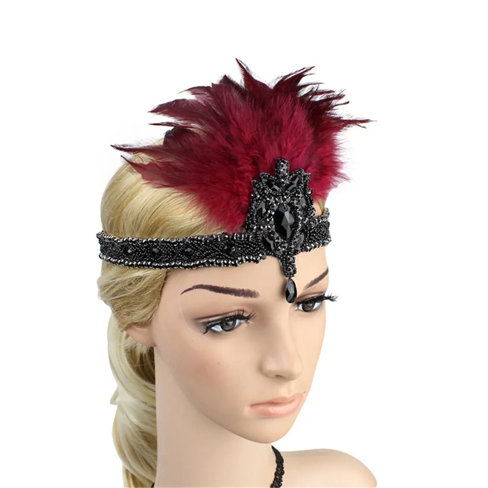 Повязка на голову аксессуары для волос девочек 1920s головной убор перо Flapper