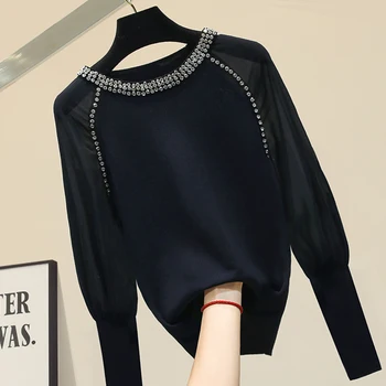 Lantern Sleeve Slim-Fit Black Mesh Panel Knit Sweater Shirt Female Spring New Sweater Pull Kazak Sweter Jumper Femme White Black
Lantern Sleeve Slim-Fit Black Mesh Panel Knit Sweater Shirt Female Spring New Sweater Pull Kazak Sweter Jumper Femme White Black