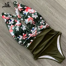 2020 sexy nova v-neck maiô de uma peça plus size roupa de banho feminina cintura alta fatos de banho beachwear sem costas nadar wear s xl xl(China)