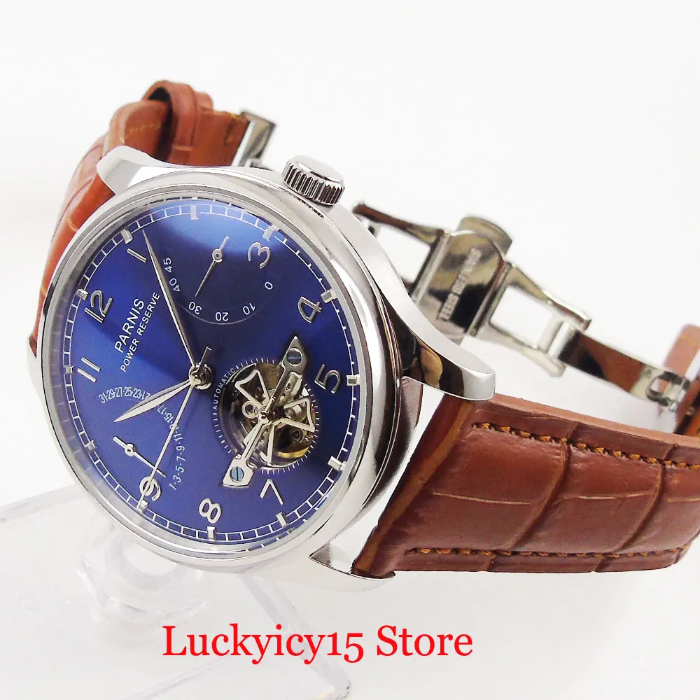 PARNIS Fashion 43mm Power Reserve And Date Indicator Black Brown Leather Strap Deployment Clasp
PARNIS Fashion 43mm Power Reserve And Date Indicator Black Brown Leather Strap Deployment Clasp