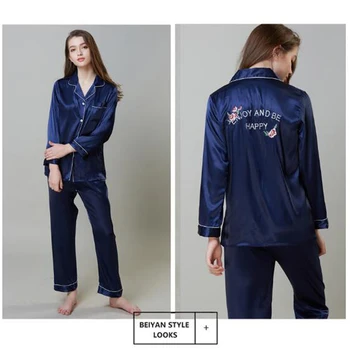 Stylish Autumn Women's Solid Pajamas Sets Button Long Sleeve Loose T-shirt Top & Silk-like Satin High-waist Long Pants Xmas Gift 
Stylish Autumn Women's Solid Pajamas Sets Button Long Sleeve Loose T-shirt Top & Silk-like Satin High-waist Long Pants Xmas Gift