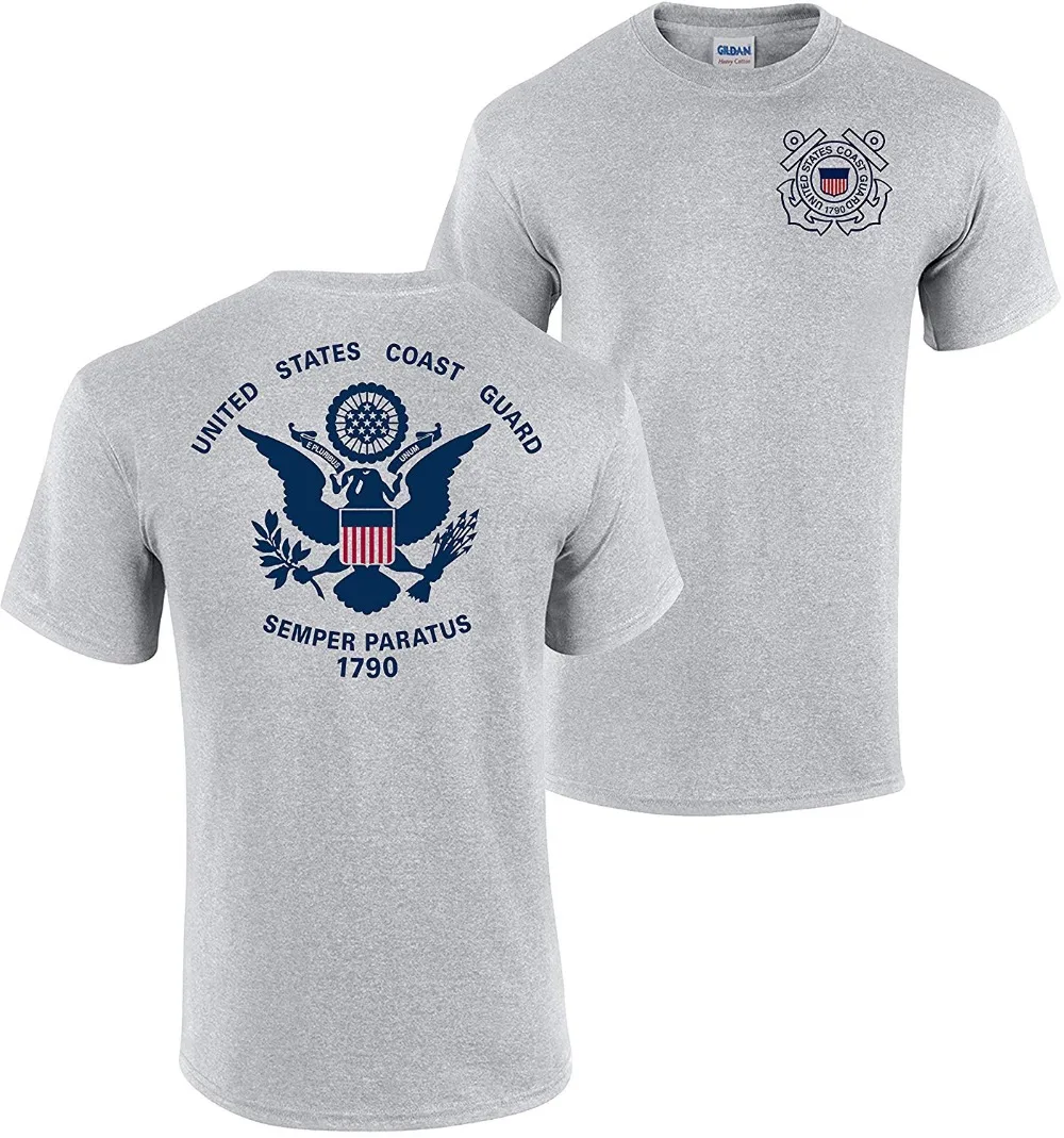 2018 New funny tee USCG US Coast Guard Flag Front & Back Sport Grey T-Shirt USA |
