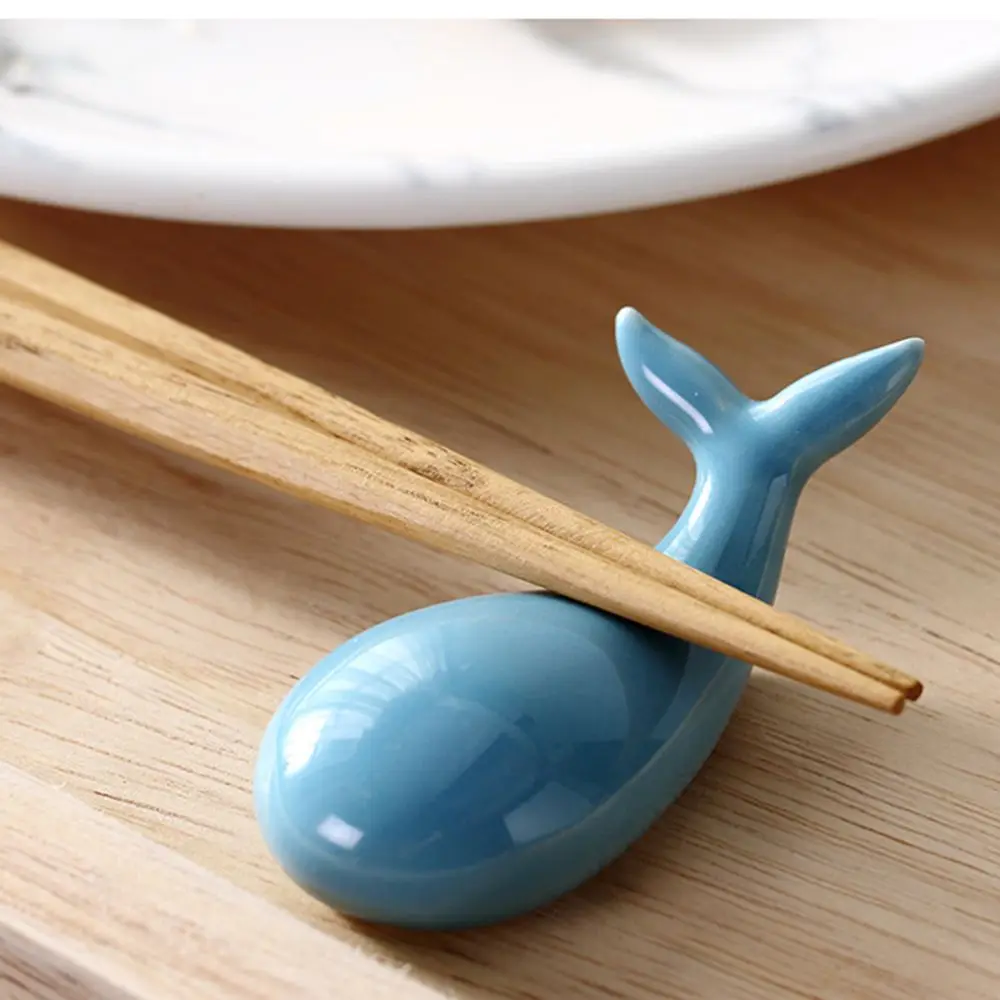 

1PC Cute Chopsticks Holder Ceramic Ware Dolphin Shaped Spoon Fork Holder Stand Home Table Decoration Kitchen Rest Rack Porcelain